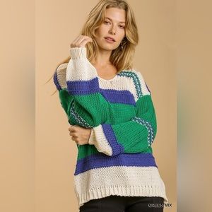 Umgee Lightweight Colorblock Pullover with Ribbed Hem
